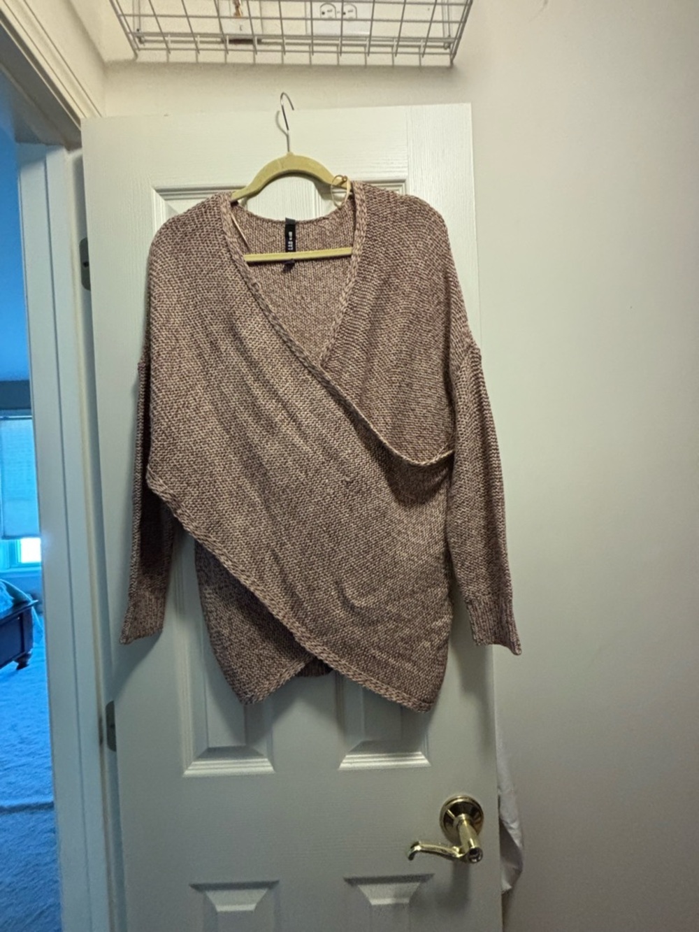 Design Lab Lord & Taylor Taupe Heathered Wrap V-Neck Sweater